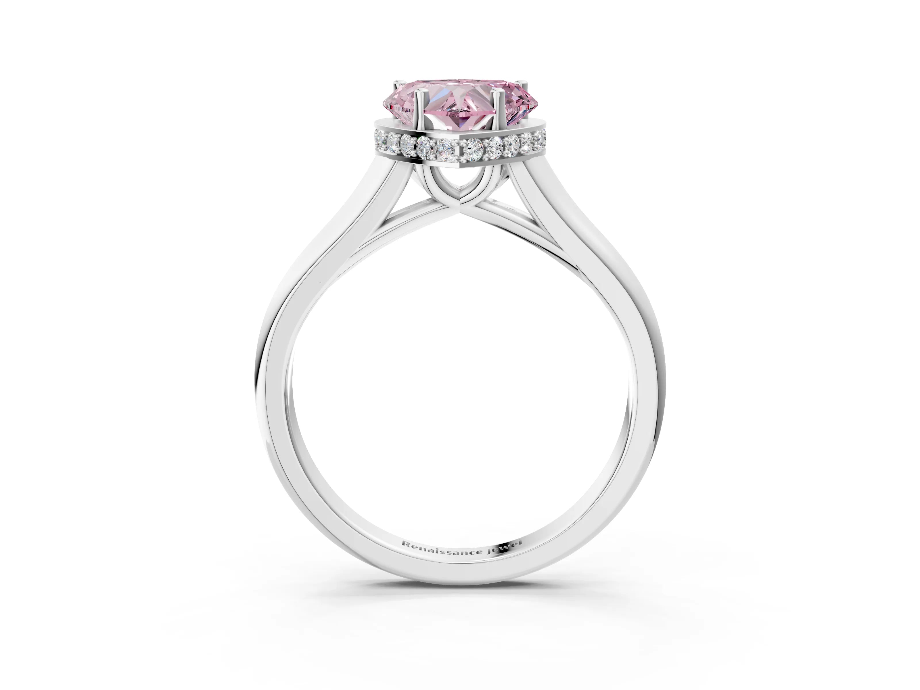 White gold Fancy Pink Heart Cut Solitaire Diamond Engagement Ring with Four-Prong Setting and Tapered Band_15