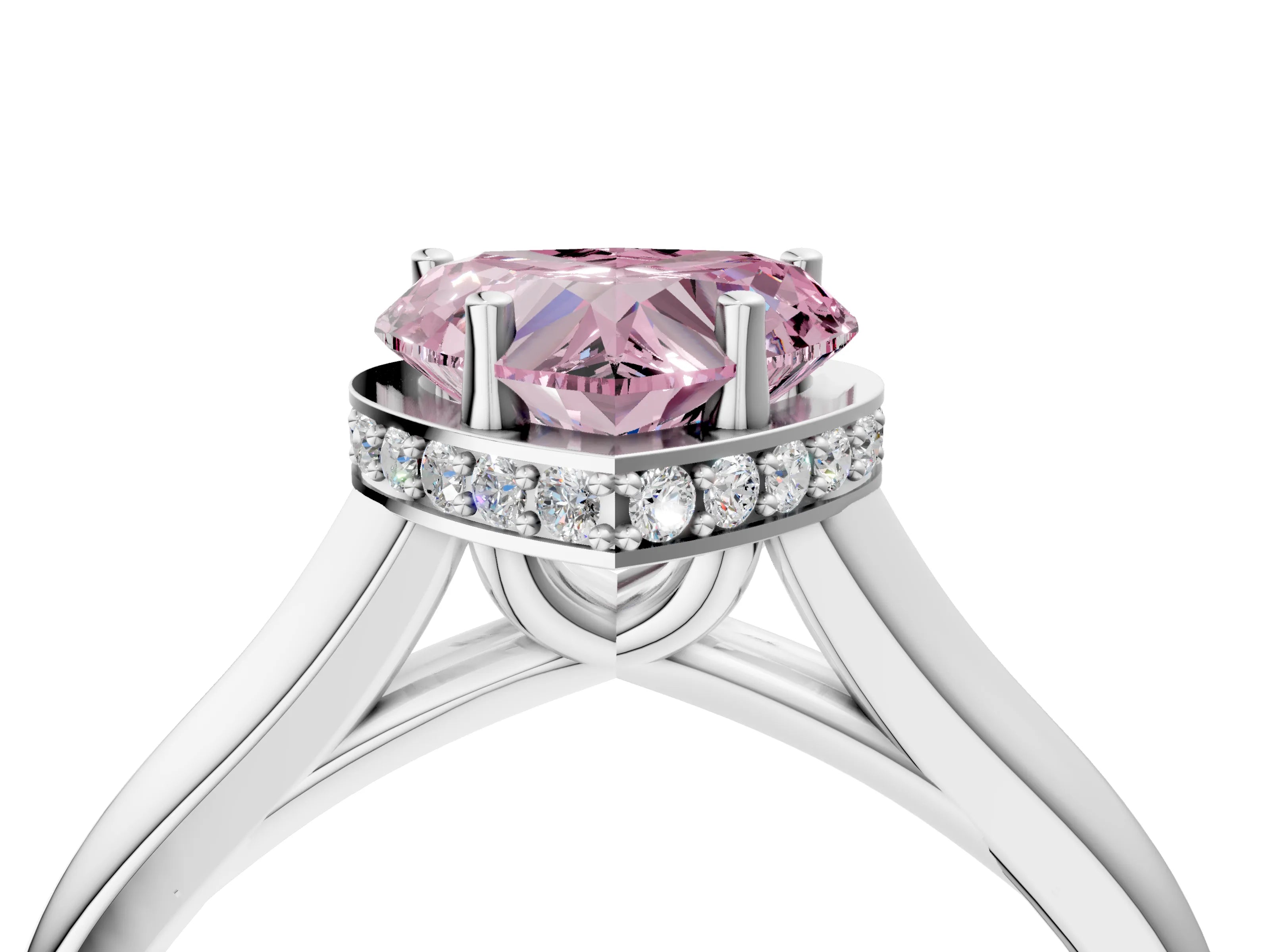 White gold Fancy Pink Heart Cut Solitaire Diamond Engagement Ring with Four-Prong Setting and Tapered Band_16