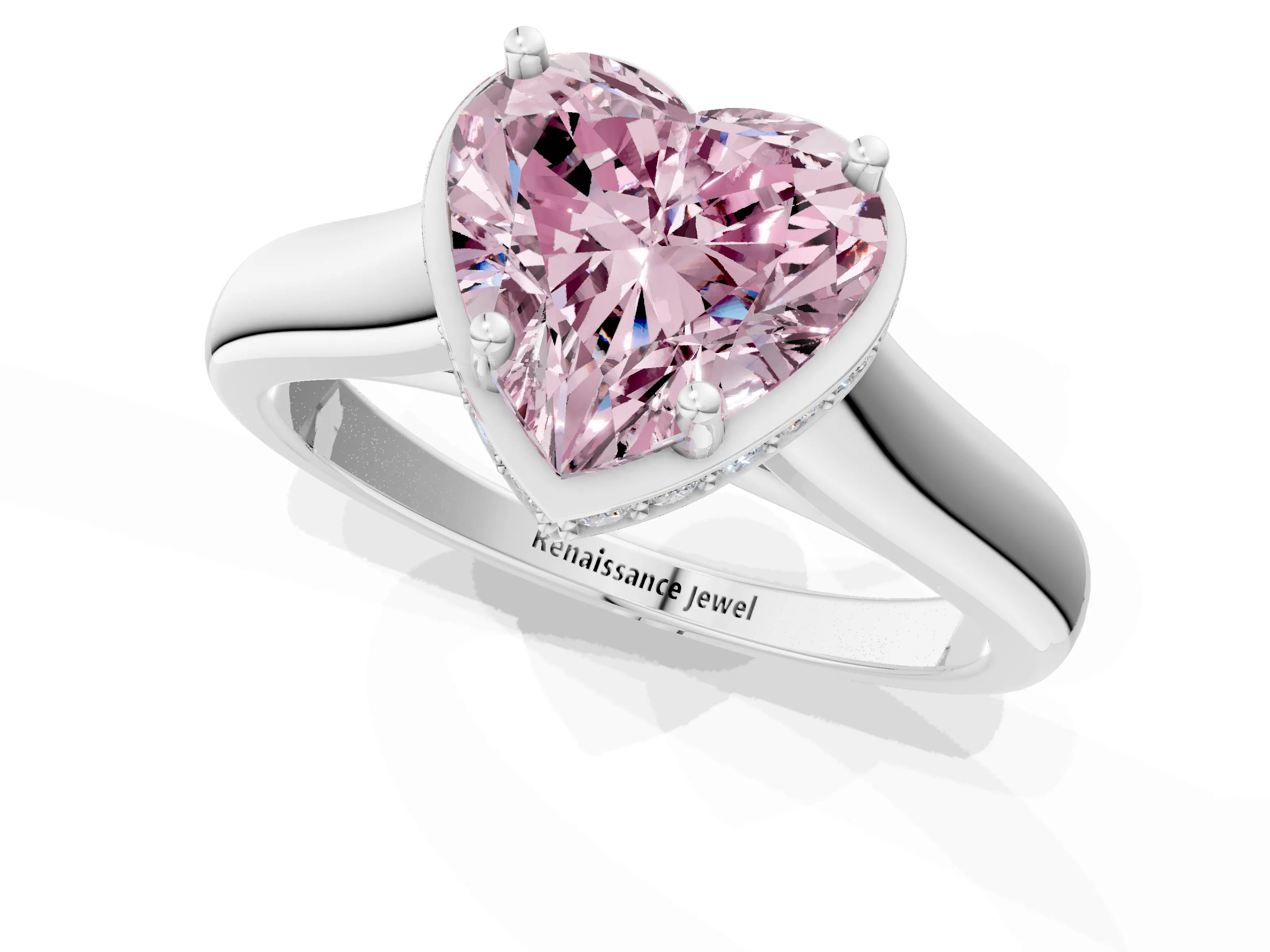 White gold Fancy Pink Heart Cut Solitaire Diamond Engagement Ring with Four-Prong Setting and Tapered Band_1