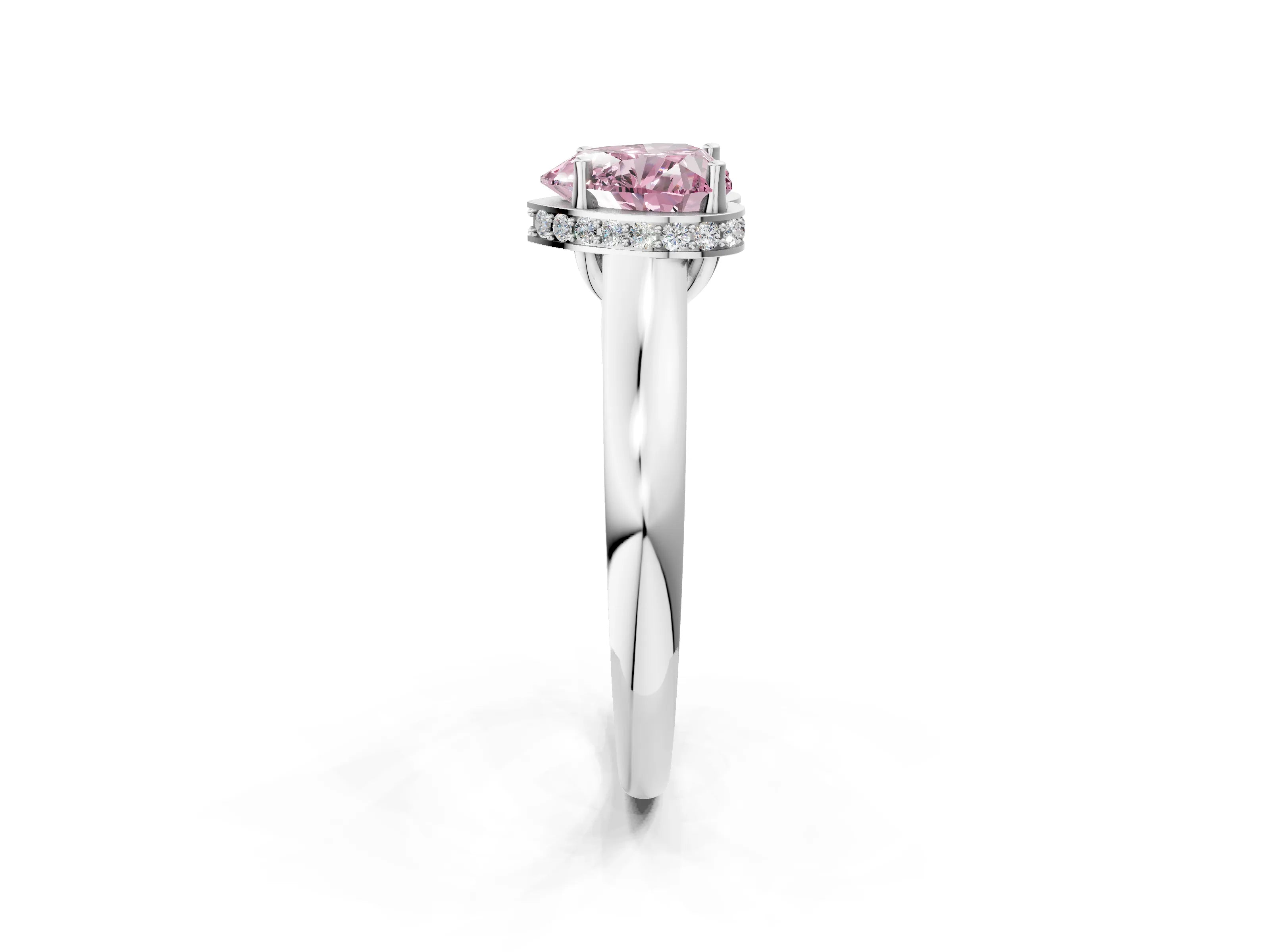 White gold Fancy Pink Heart Cut Solitaire Diamond Engagement Ring with Four-Prong Setting and Tapered Band_2