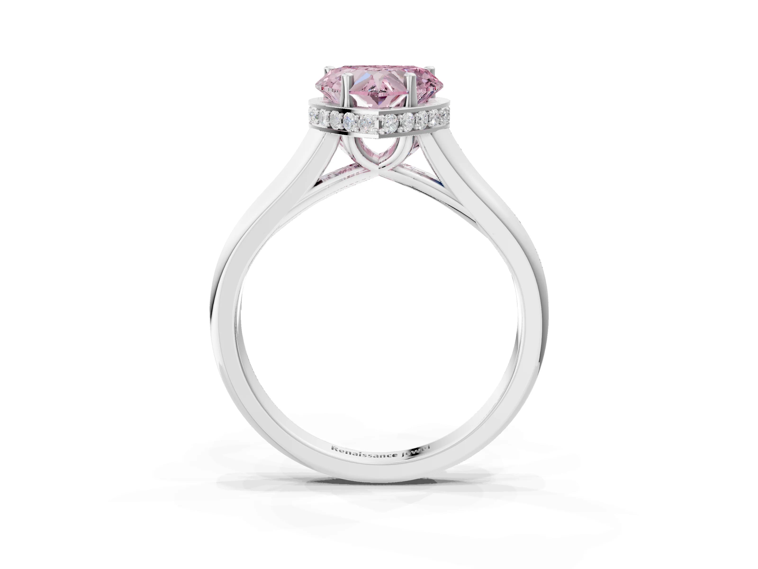 White gold Fancy Pink Heart Cut Solitaire Diamond Engagement Ring with Four-Prong Setting and Tapered Band_3