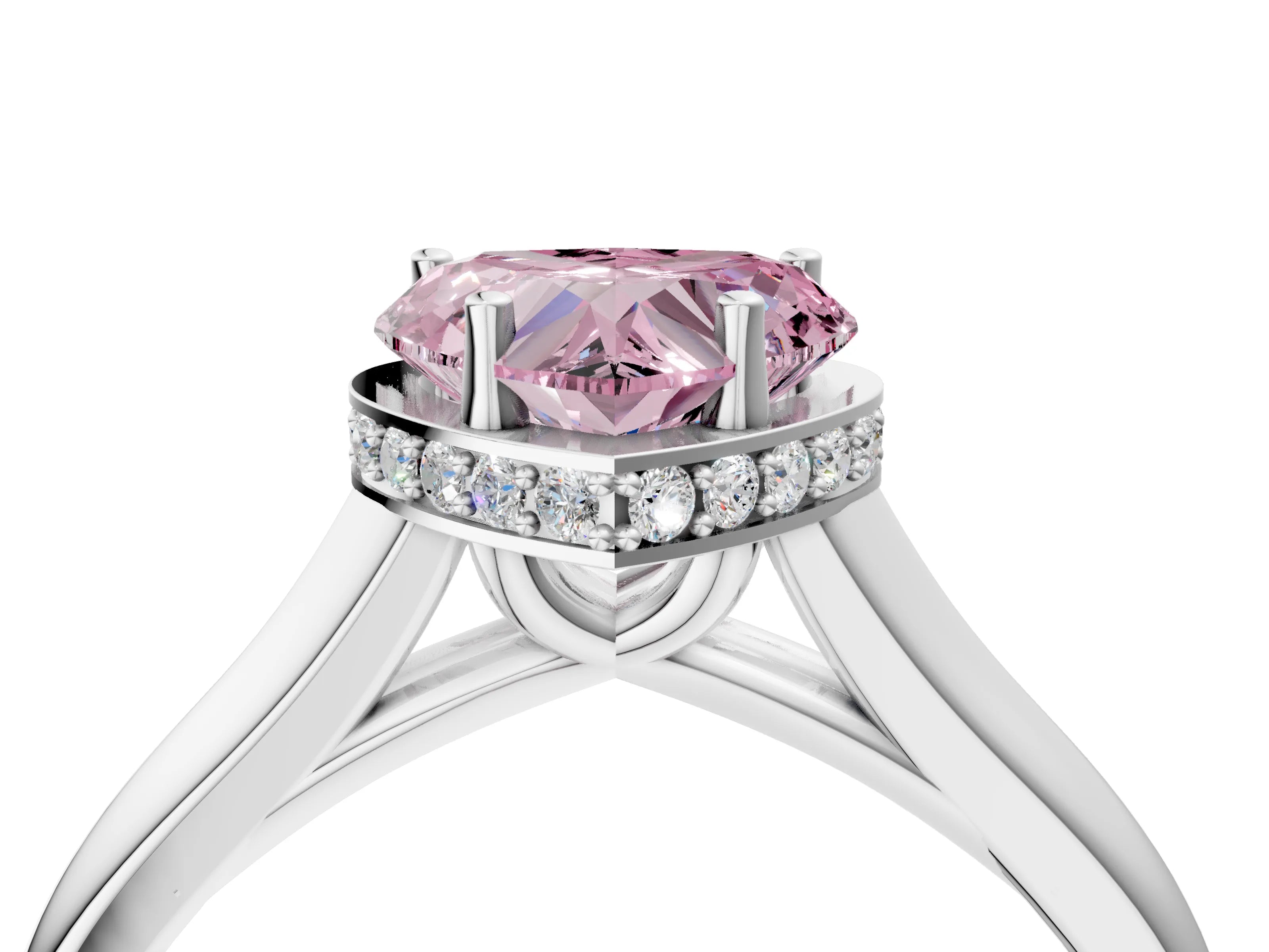 White gold Fancy Pink Heart Cut Solitaire Diamond Engagement Ring with Four-Prong Setting and Tapered Band_4
