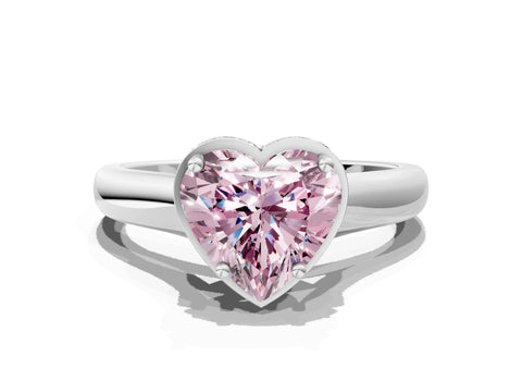 White gold Fancy Pink Heart Cut Solitaire Diamond Engagement Ring with Four-Prong Setting and Tapered Band