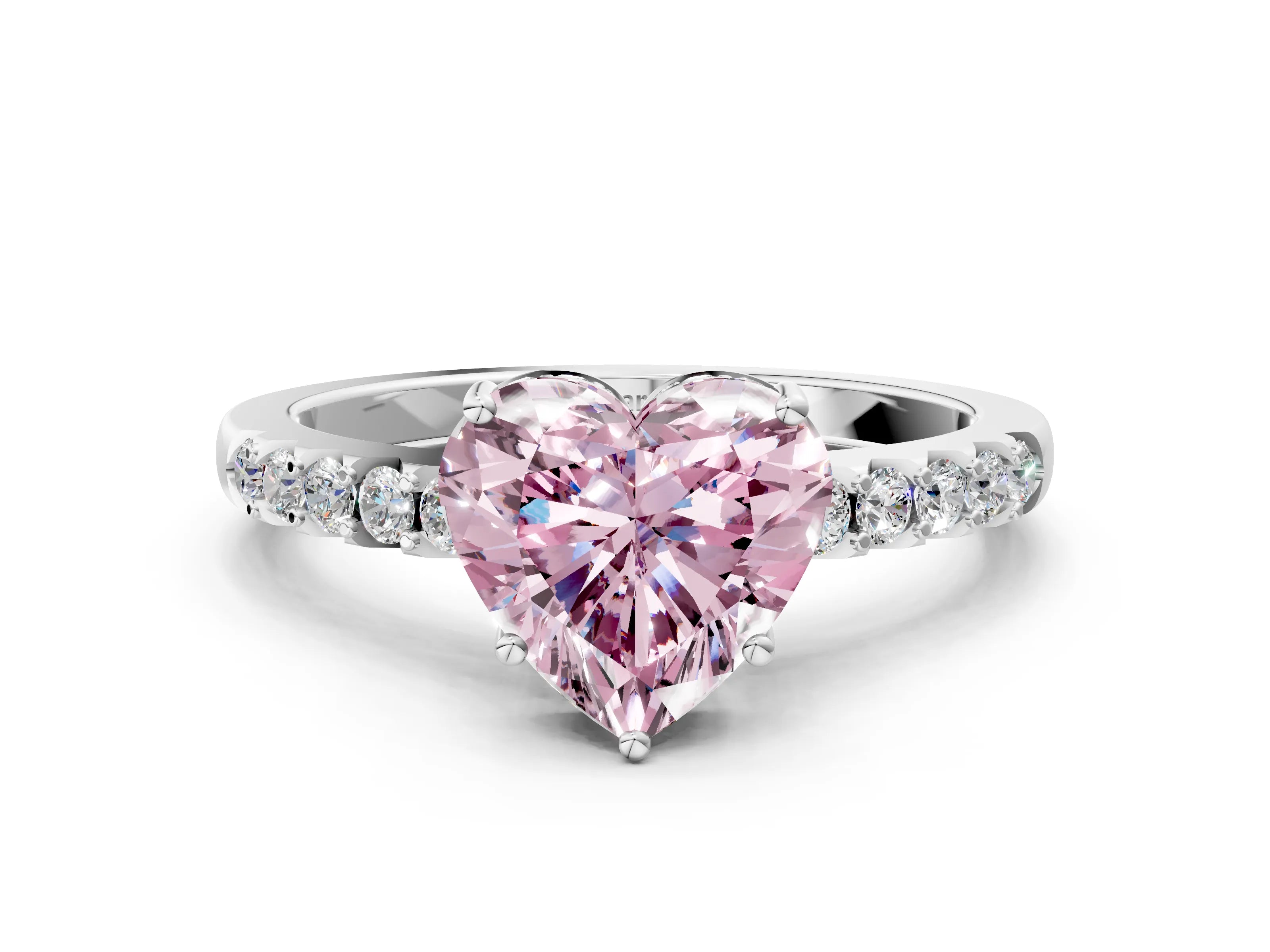 White gold Fancy Pink Heart Cut Solitaire Diamond Engagement Ring with Pavé Band and Six-Prong Setting_12