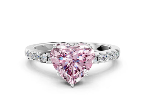 White gold Fancy Pink Heart Cut Solitaire Diamond Engagement Ring with Pavé Band and Six-Prong Setting_12
