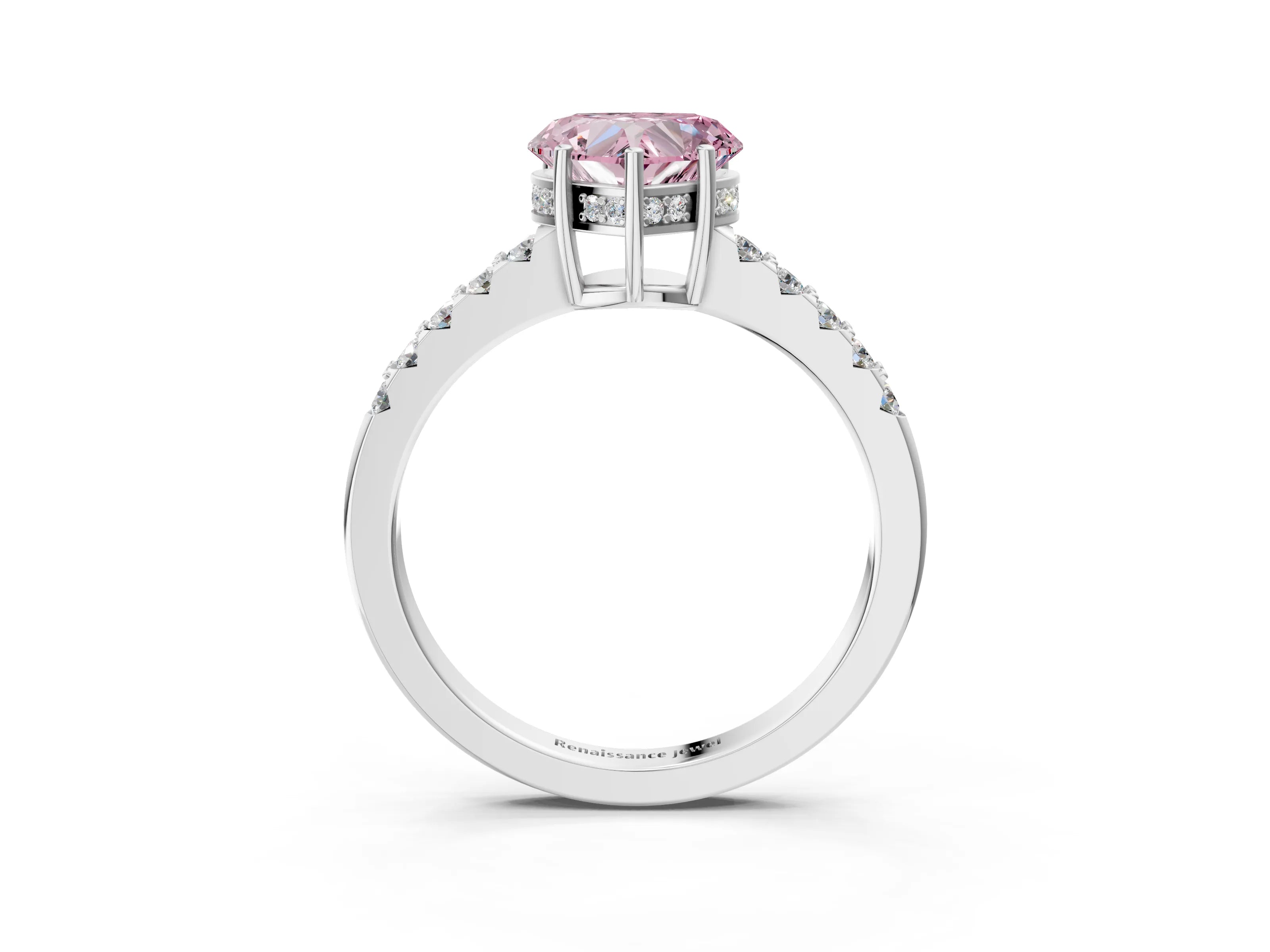 White gold Fancy Pink Heart Cut Solitaire Diamond Engagement Ring with Pavé Band and Six-Prong Setting_15