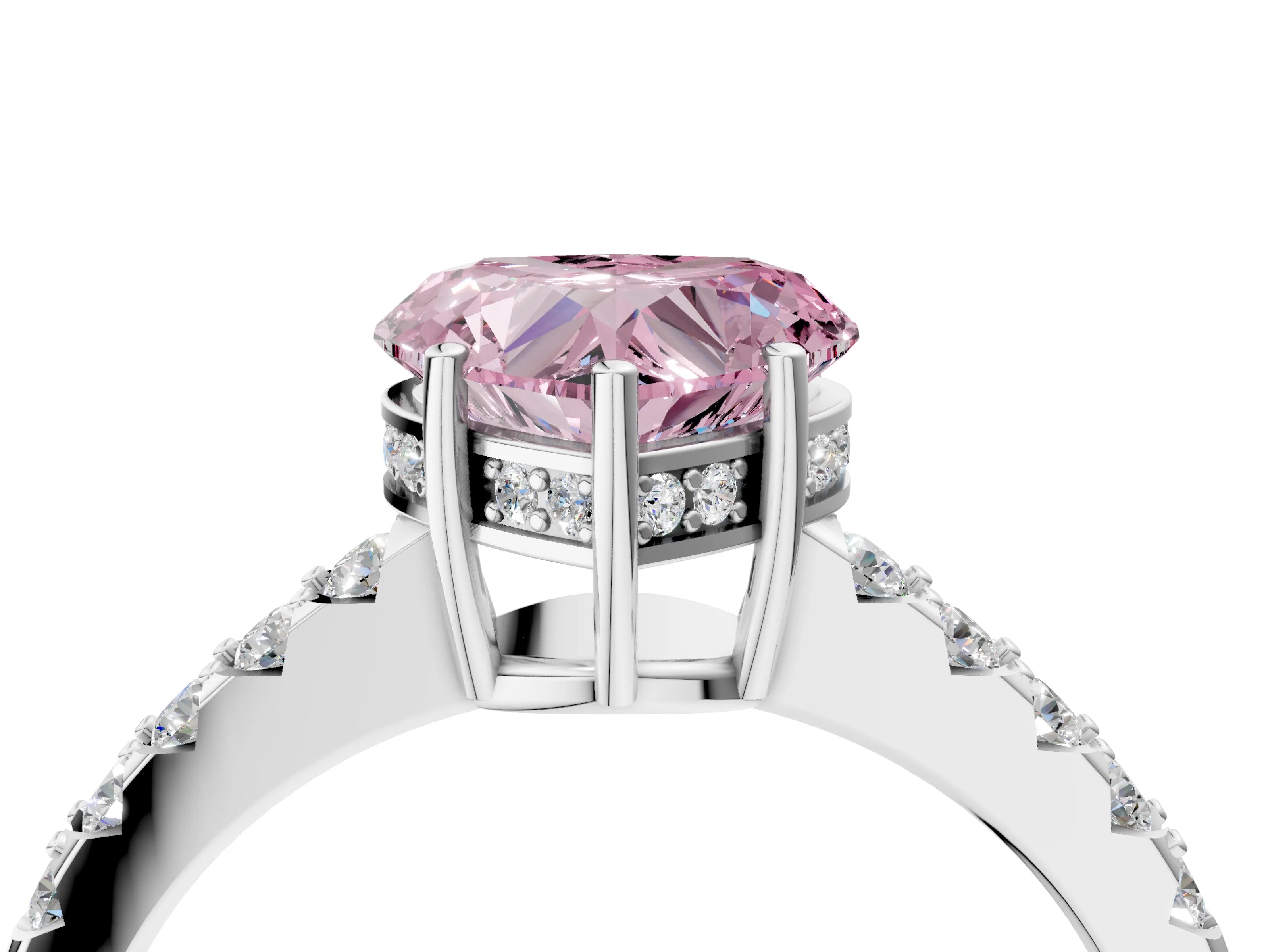 White gold Fancy Pink Heart Cut Solitaire Diamond Engagement Ring with Pavé Band and Six-Prong Setting_16