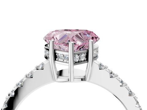 White gold Fancy Pink Heart Cut Solitaire Diamond Engagement Ring with Pavé Band and Six-Prong Setting_16