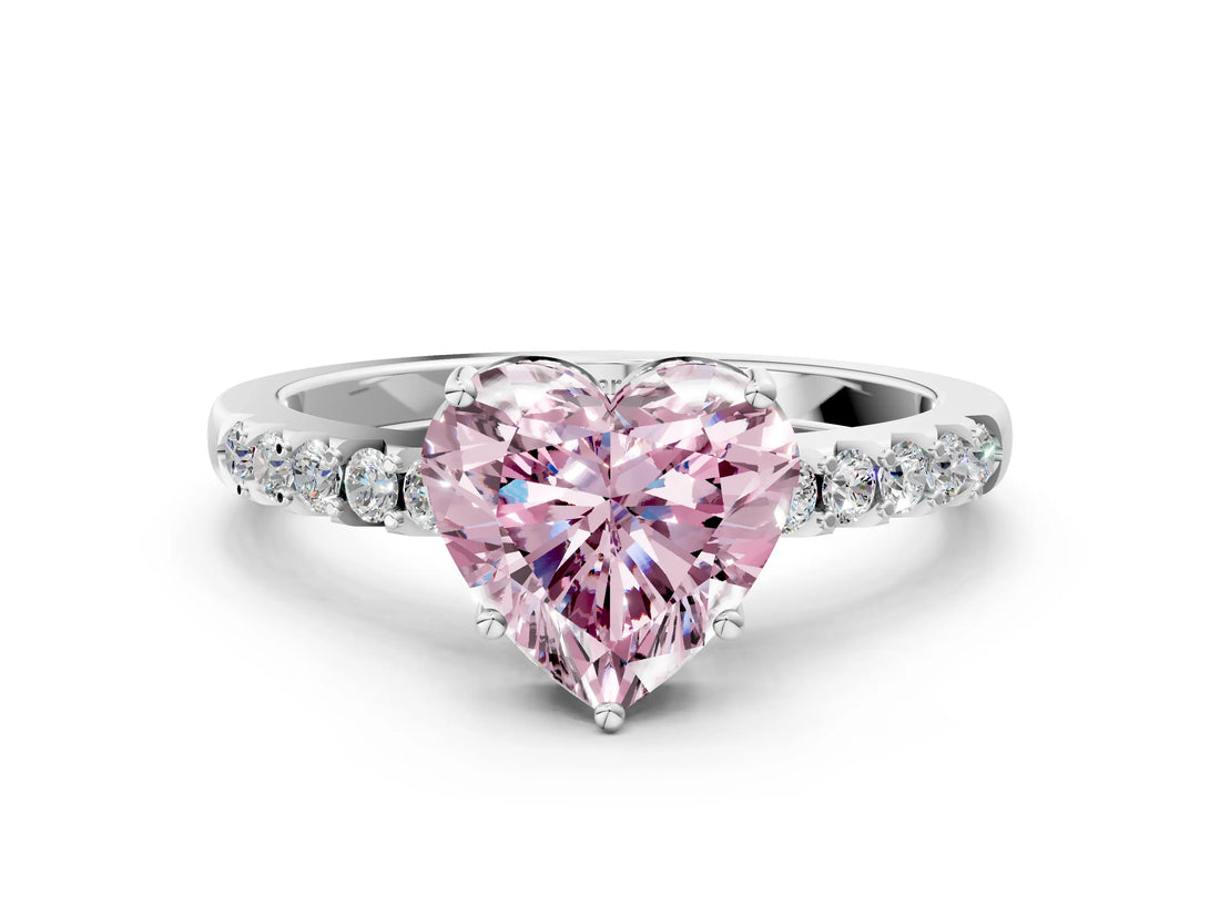 White gold Fancy Pink Heart Cut Solitaire Diamond Engagement Ring with Pavé Band and Six-Prong Setting_24