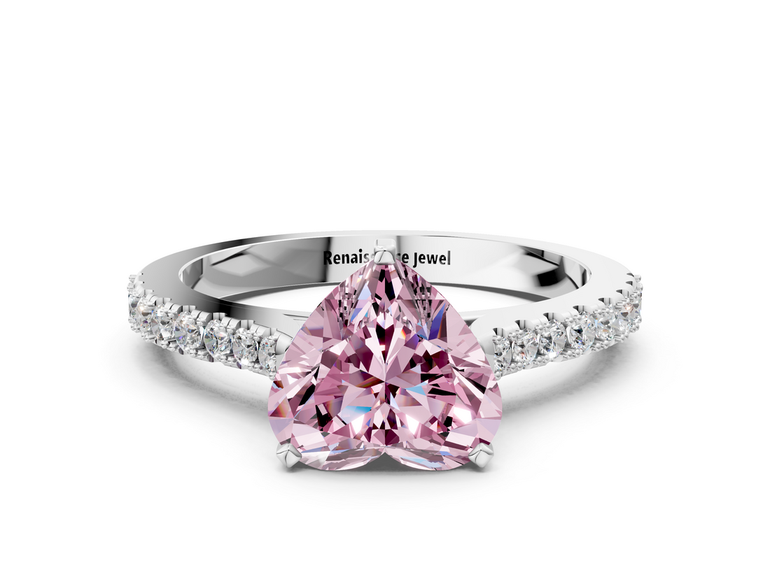 White gold Fancy Pink Heart  Cut Solitaire Diamond Engagement Ring with Pave Band and Four-Prong Setting_172