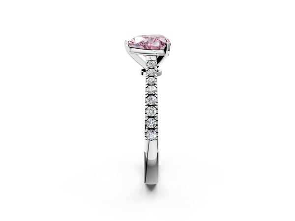 White gold Fancy Pink Heart  Cut Solitaire Diamond Engagement Ring with Pave Band and Four-Prong Setting