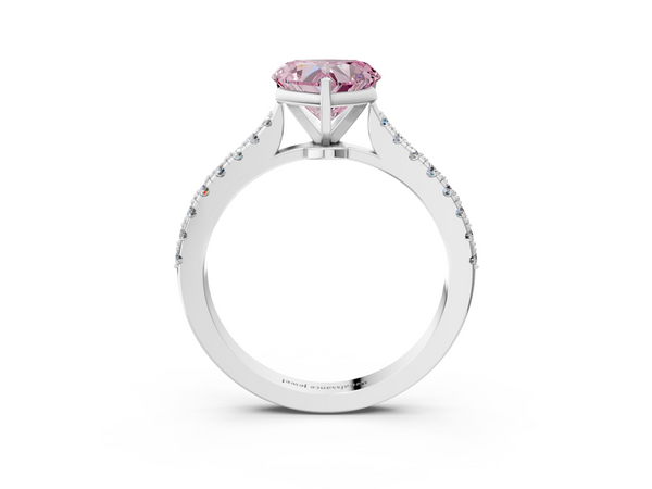 White gold Fancy Pink Heart  Cut Solitaire Diamond Engagement Ring with Pave Band and Four-Prong Setting