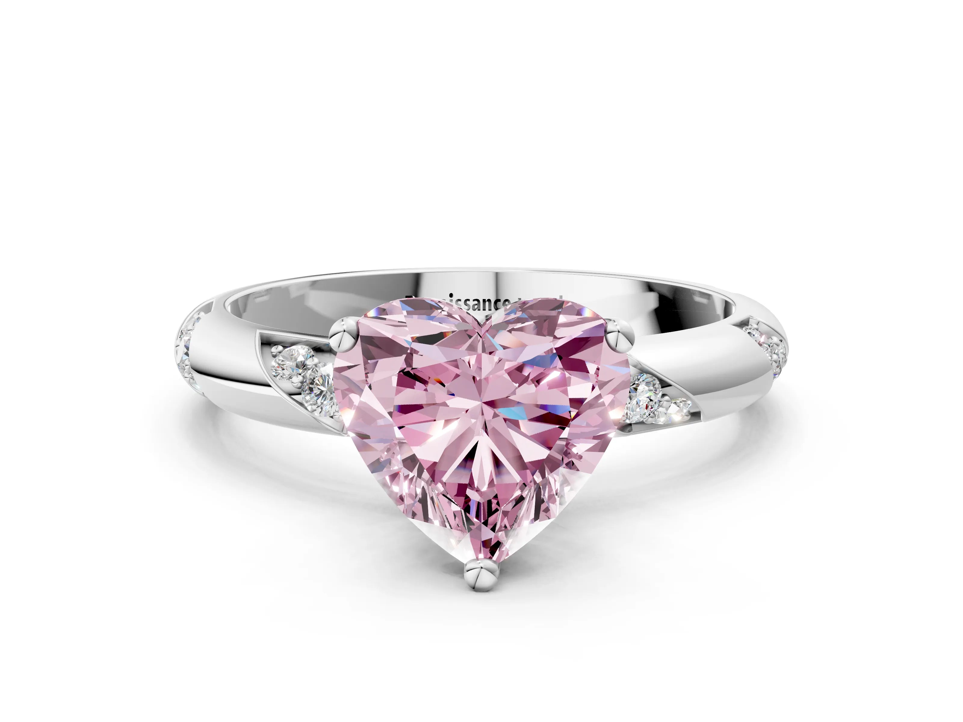 White gold Fancy Pink Heart Cut Solitaire Diamond Engagement Ring with Twisted Pave Band and Four-Prong Setting_19