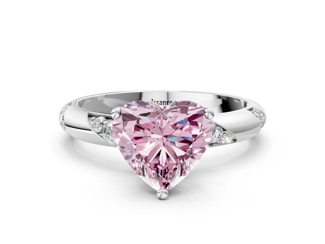 White gold Fancy Pink Heart Cut Solitaire Diamond Engagement Ring with Twisted Pave Band and Four-Prong Setting_19
