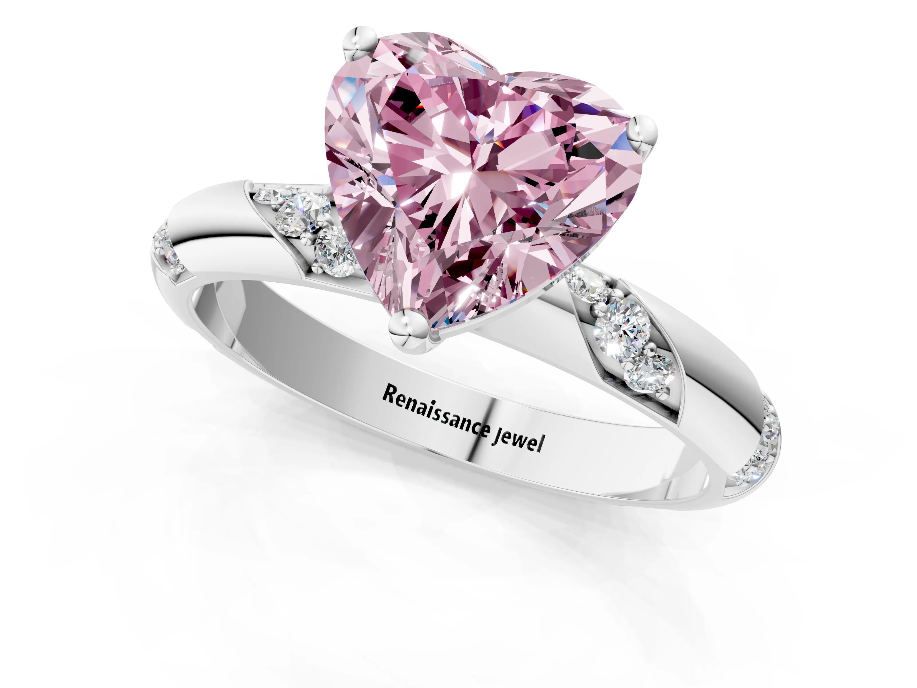 White gold Fancy Pink Heart Cut Solitaire Diamond Engagement Ring with Twisted Pave Band and Four-Prong Setting_20