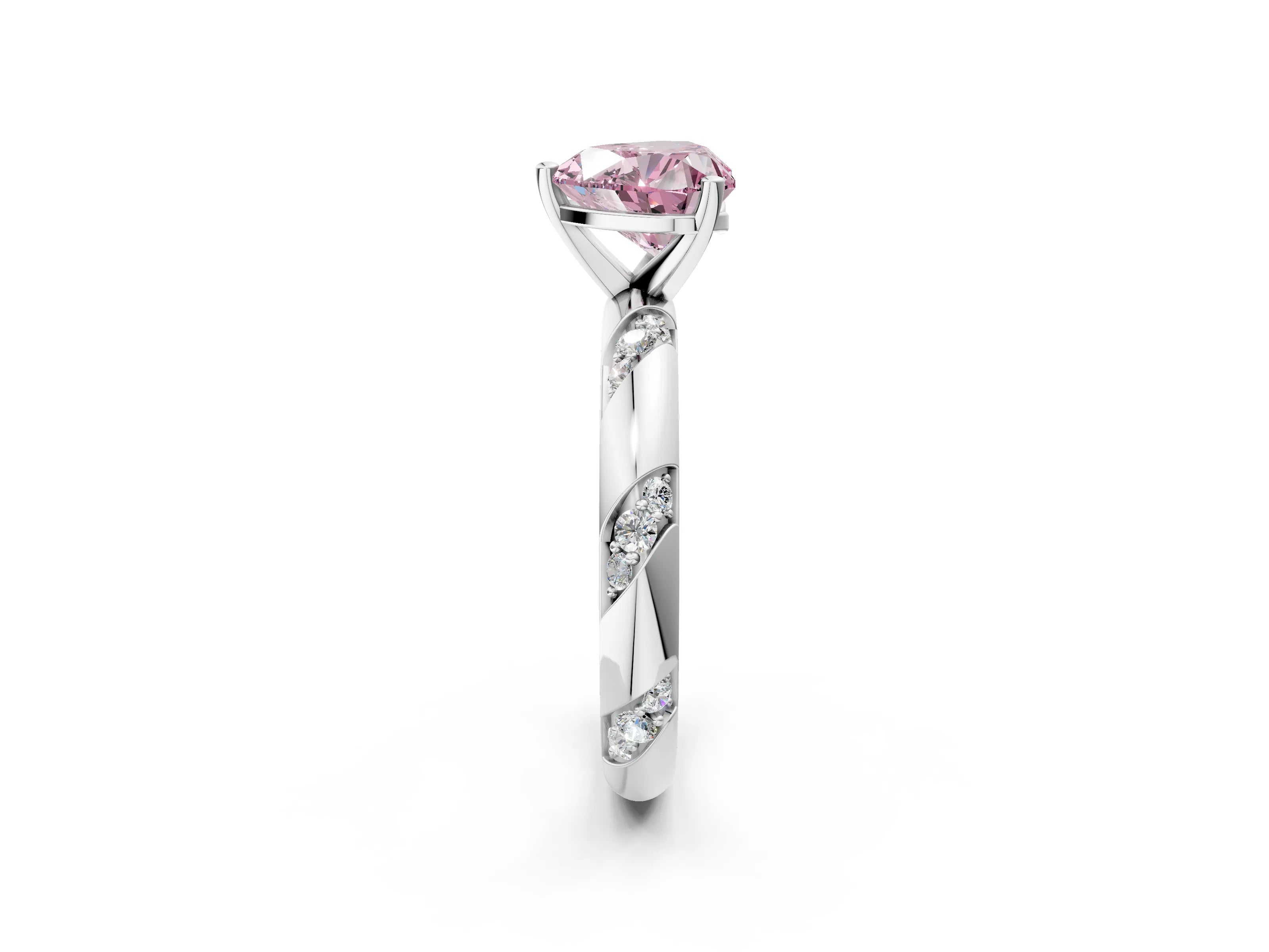 White gold Fancy Pink Heart Cut Solitaire Diamond Engagement Ring with Twisted Pave Band and Four-Prong Setting_21
