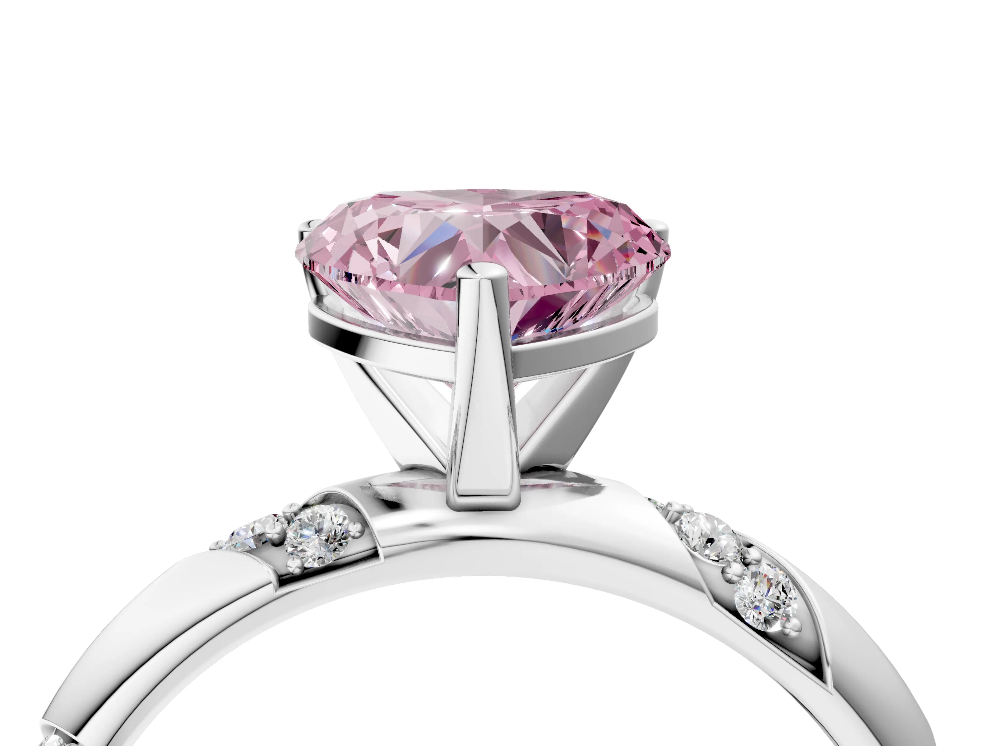 White gold Fancy Pink Heart Cut Solitaire Diamond Engagement Ring with Twisted Pave Band and Four-Prong Setting_23