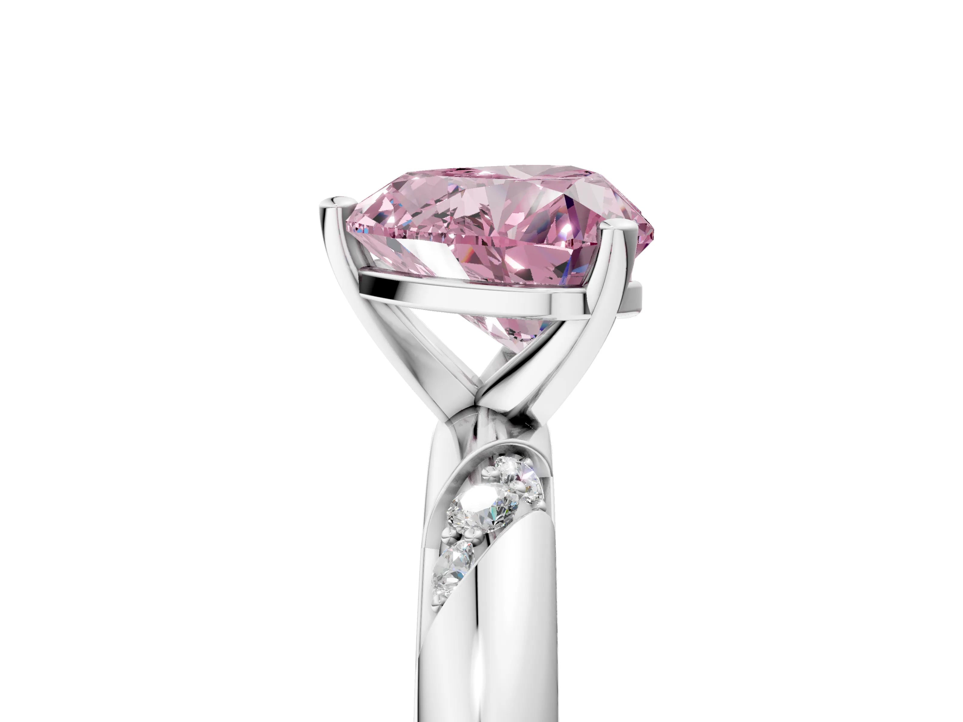 White gold Fancy Pink Heart Cut Solitaire Diamond Engagement Ring with Twisted Pave Band and Four-Prong Setting_24
