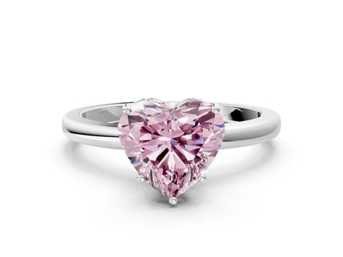 White gold Fancy Pink Heart Cut Solitaire Diamond Ring with Prong Setting and Plain Band_12