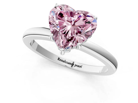 White gold Fancy Pink Heart Cut Solitaire Diamond Ring with Prong Setting and Plain Band_13