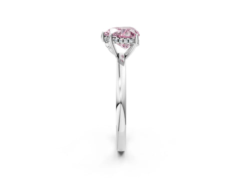 White gold Fancy Pink Heart Cut Solitaire Diamond Ring with Prong Setting and Plain Band_14