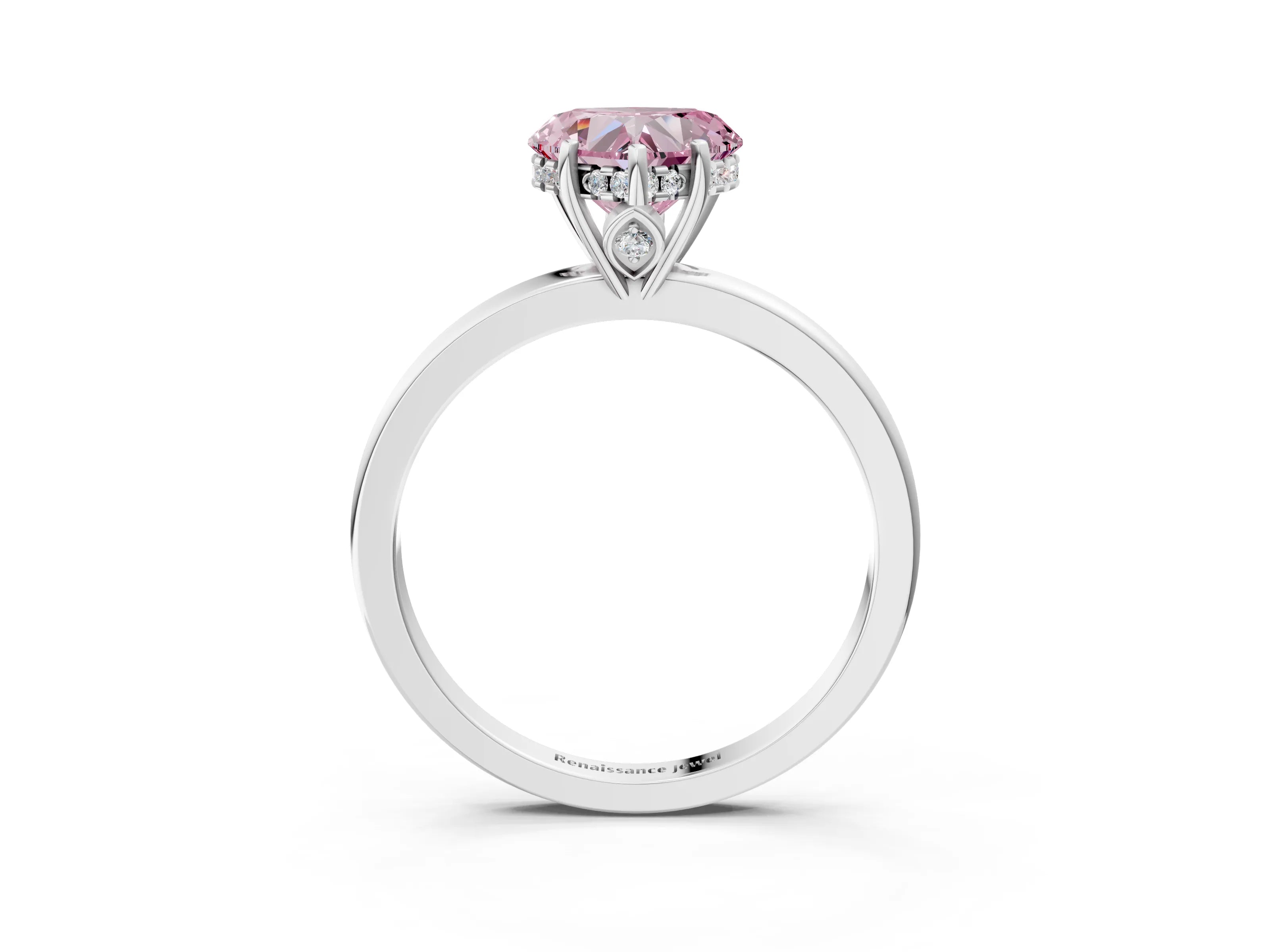 White gold Fancy Pink Heart Cut Solitaire Diamond Ring with Prong Setting and Plain Band_15