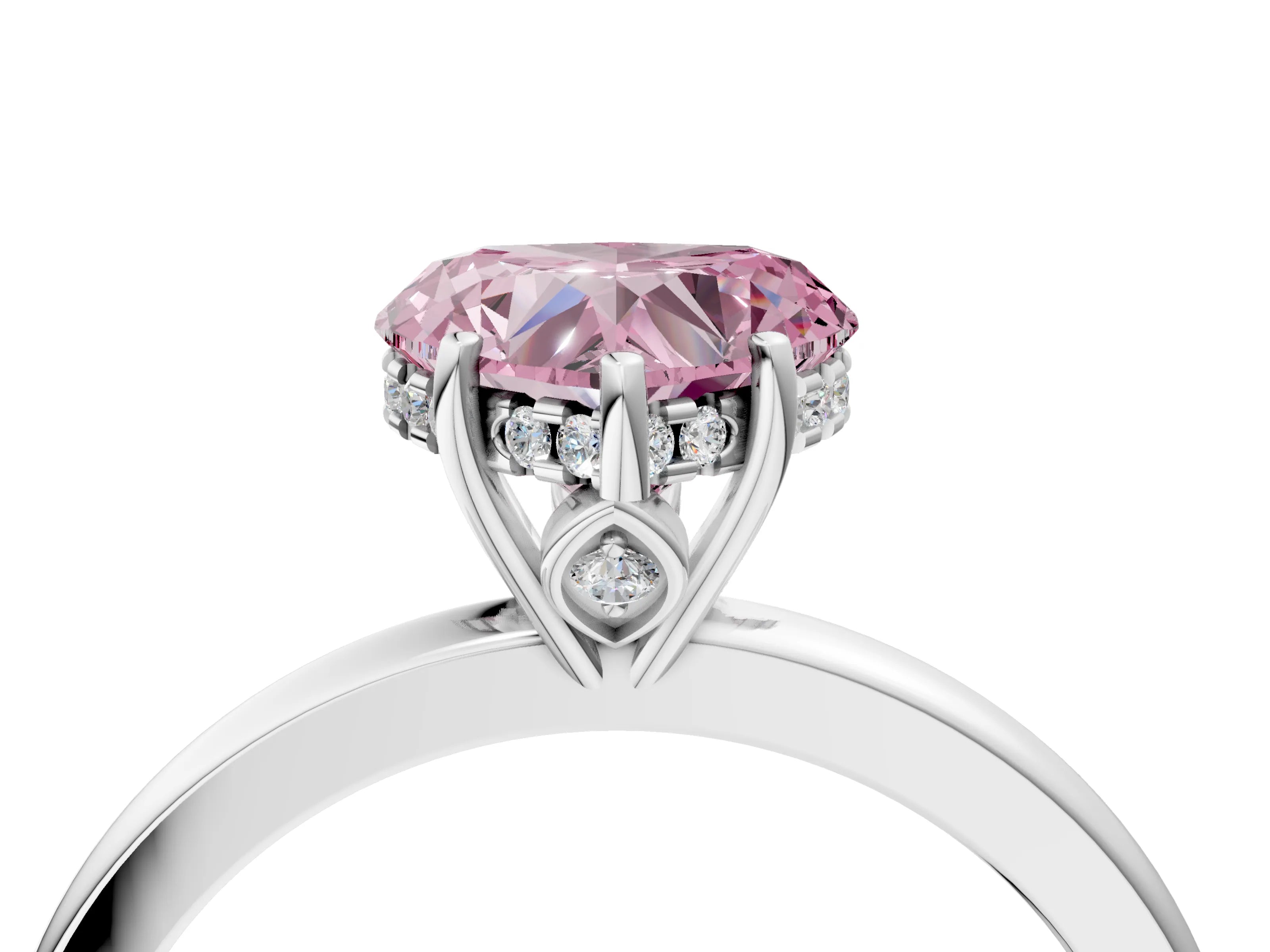 White gold Fancy Pink Heart Cut Solitaire Diamond Ring with Prong Setting and Plain Band_16