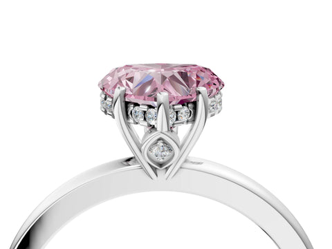 White gold Fancy Pink Heart Cut Solitaire Diamond Ring with Prong Setting and Plain Band_16