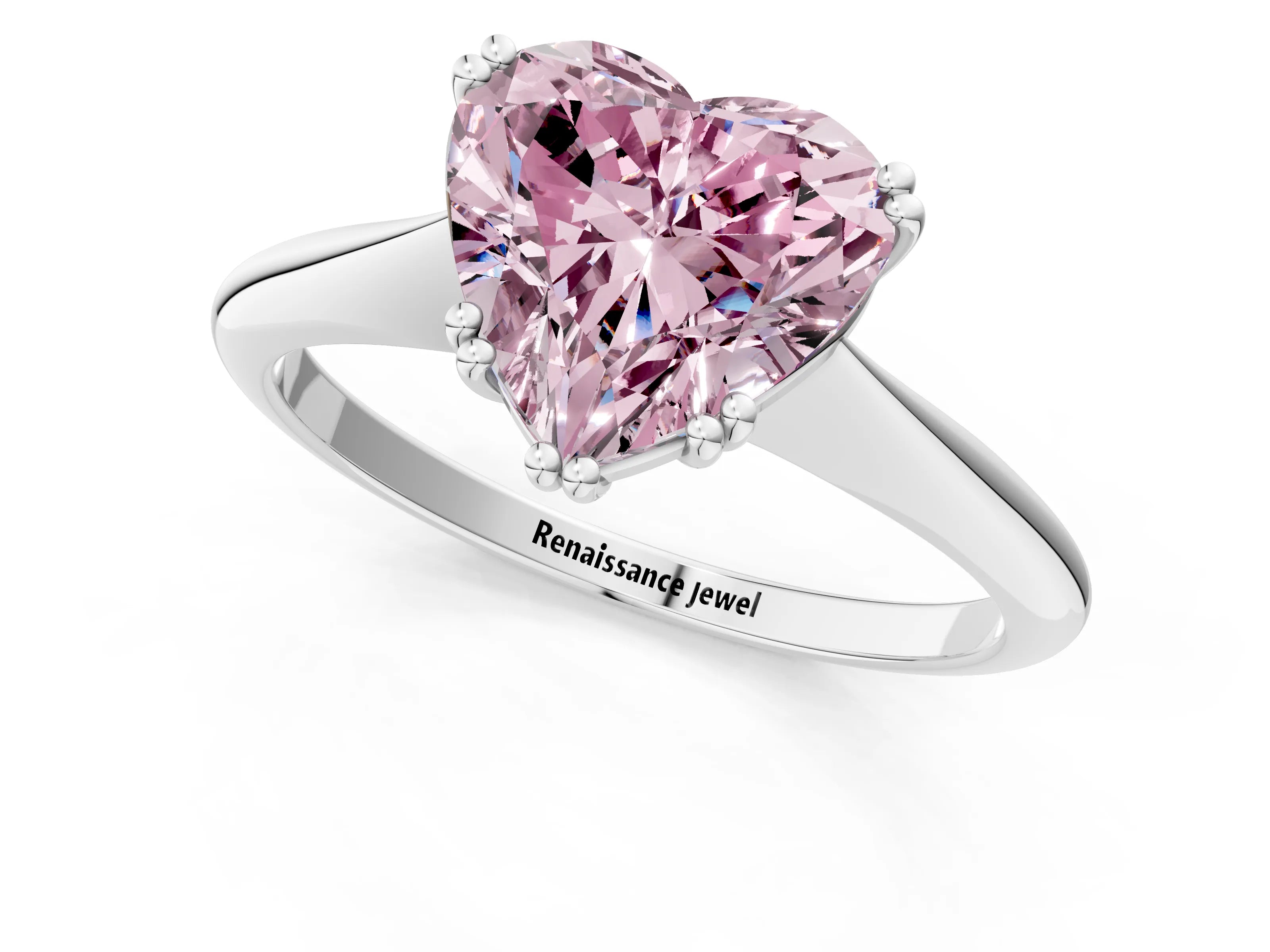 White gold Fancy Pink Heart Cut Solitaire Diamond Ring with Six-Prong Setting and Classic Band_1