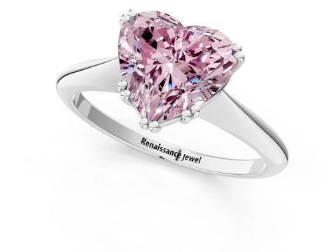 White gold Fancy Pink Heart Cut Solitaire Diamond Ring with Six-Prong Setting and Classic Band_1