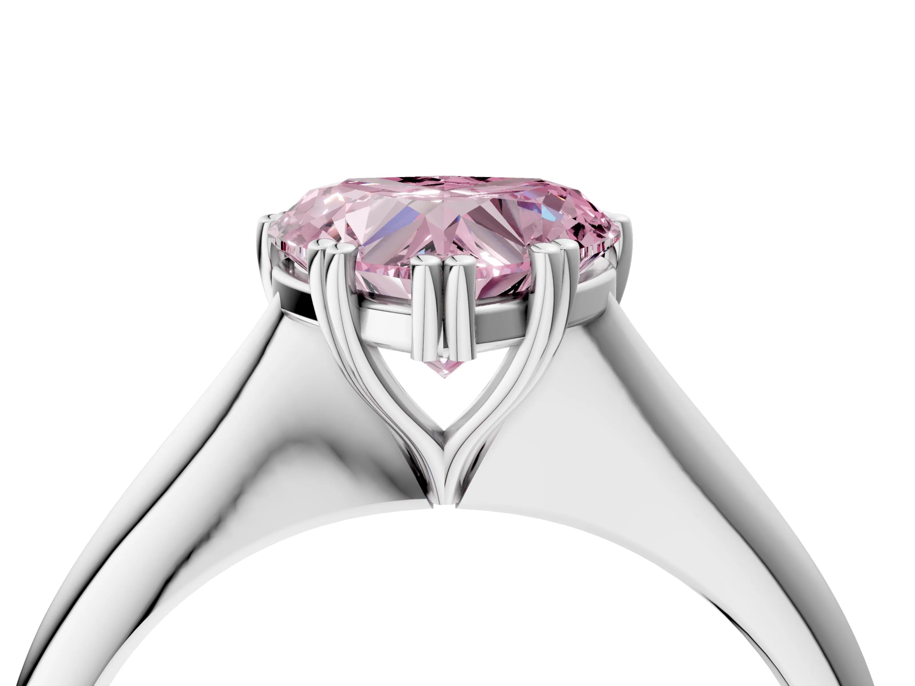 White gold Fancy Pink Heart Cut Solitaire Diamond Ring with Six-Prong Setting and Classic Band_4