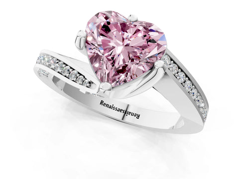 White gold Fancy Pink Heart Cut Solitaire Diamond Twist Band with Pavé Setting and Four-Prong Setting_13