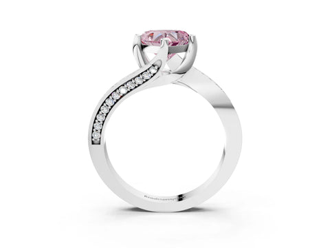 White gold Fancy Pink Heart Cut Solitaire Diamond Twist Band with Pavé Setting and Four-Prong Setting_15