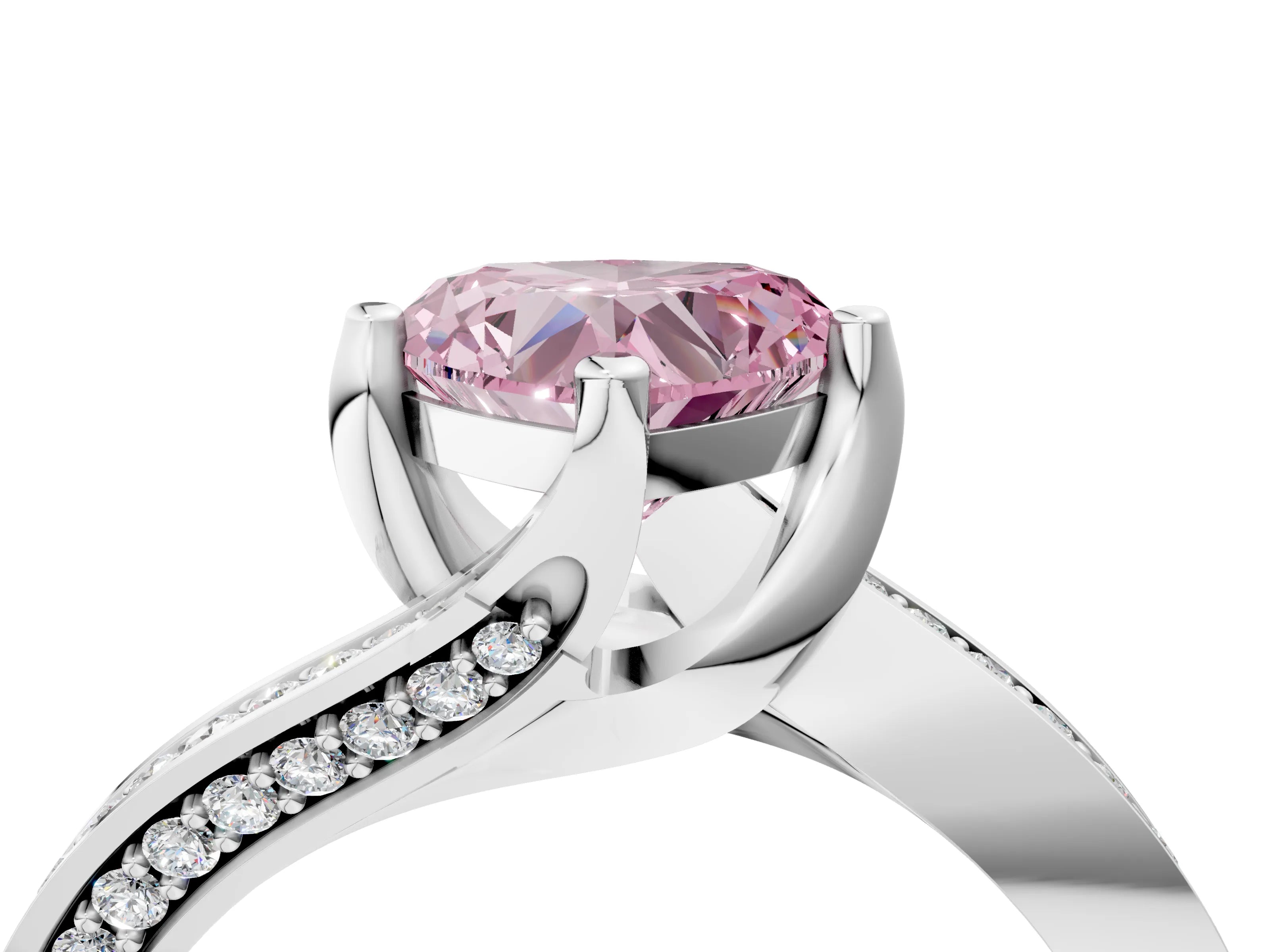 White gold Fancy Pink Heart Cut Solitaire Diamond Twist Band with Pavé Setting and Four-Prong Setting_16