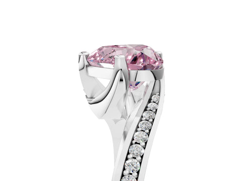 White gold Fancy Pink Heart Cut Solitaire Diamond Twist Band with Pavé Setting and Four-Prong Setting_17
