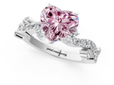White gold Fancy Pink Heart  Cut Solitaire Diamond Twisted Band with Pave Setting_59