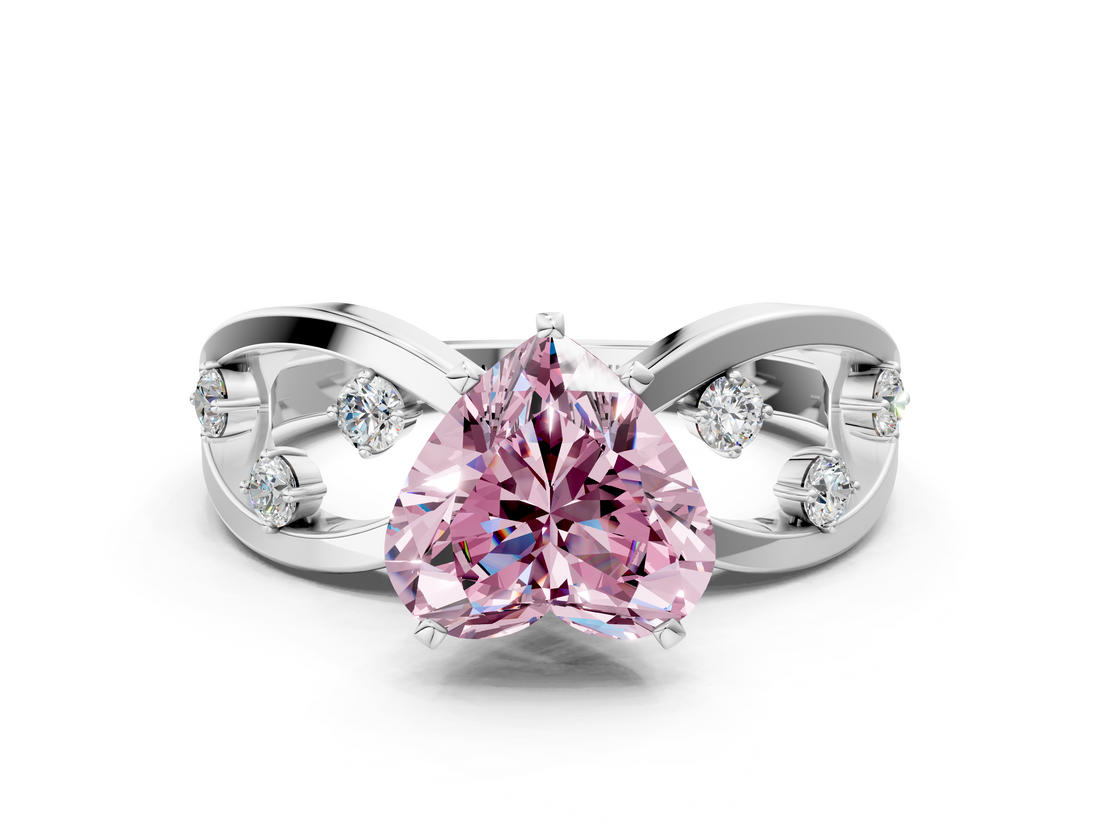 White gold Fancy Pink Heart  Cut Solitaire Diamond with Side Stones on Criss-Cross Band and Four-Prong Setting_3
