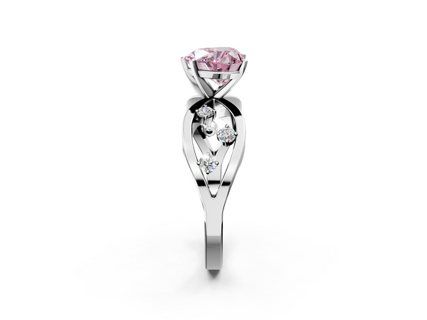 White gold Fancy Pink Heart  Cut Solitaire Diamond with Side Stones on Criss-Cross Band and Four-Prong Setting