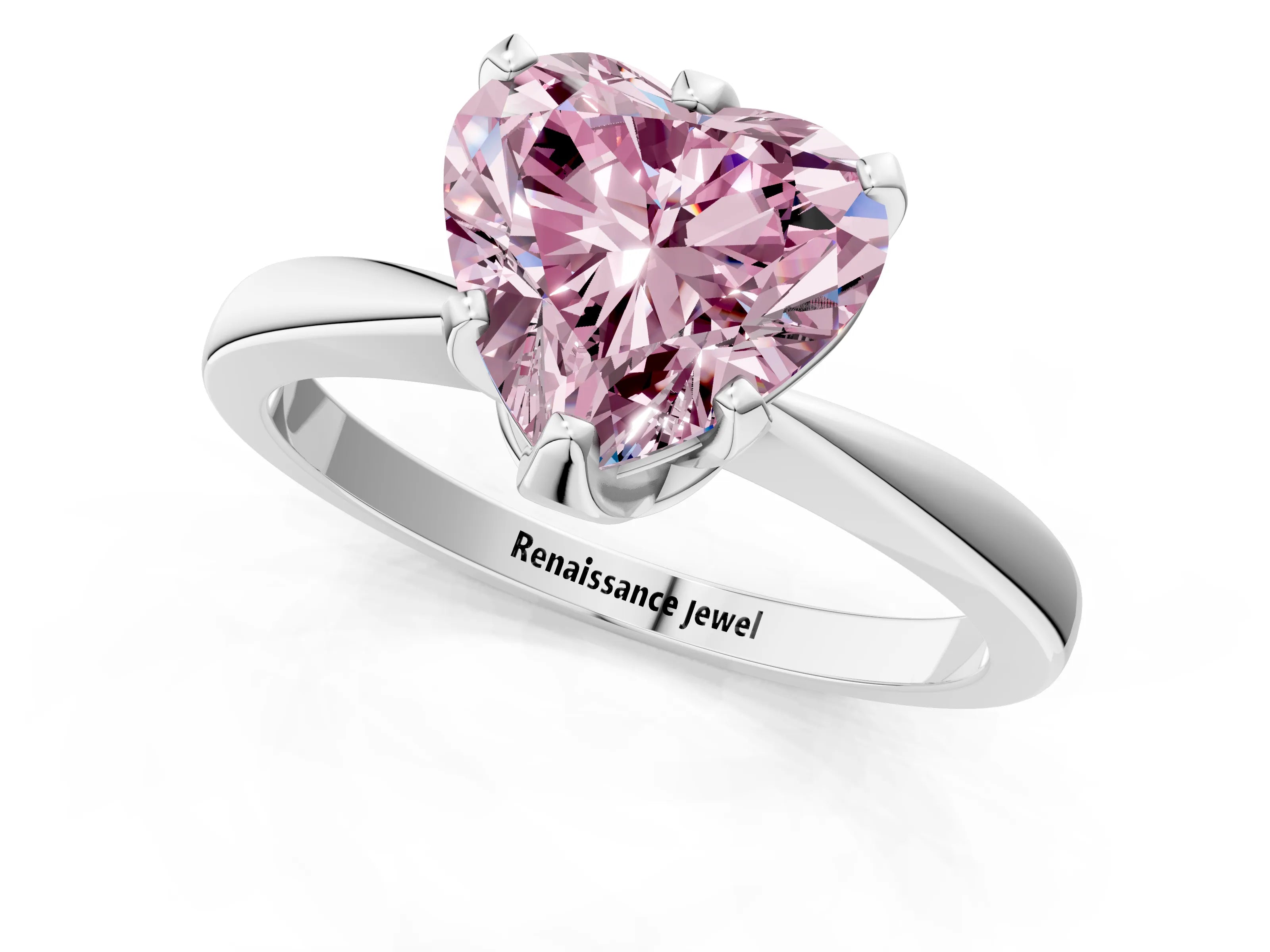White gold Fancy Pink Heart Cut Solitaire Engagement Ring with Six-Prong Setting and Tapered Band_1