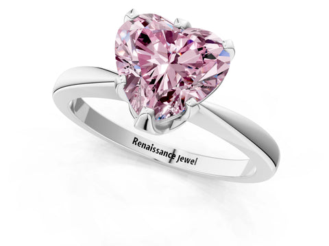 White gold Fancy Pink Heart Cut Solitaire Engagement Ring with Six-Prong Setting and Tapered Band_1