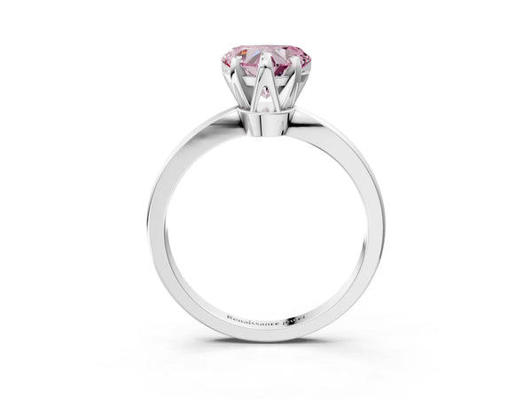 Platinum Fancy Pink Heart Cut Solitaire Engagement Ring with Six-Prong Setting and Tapered Band