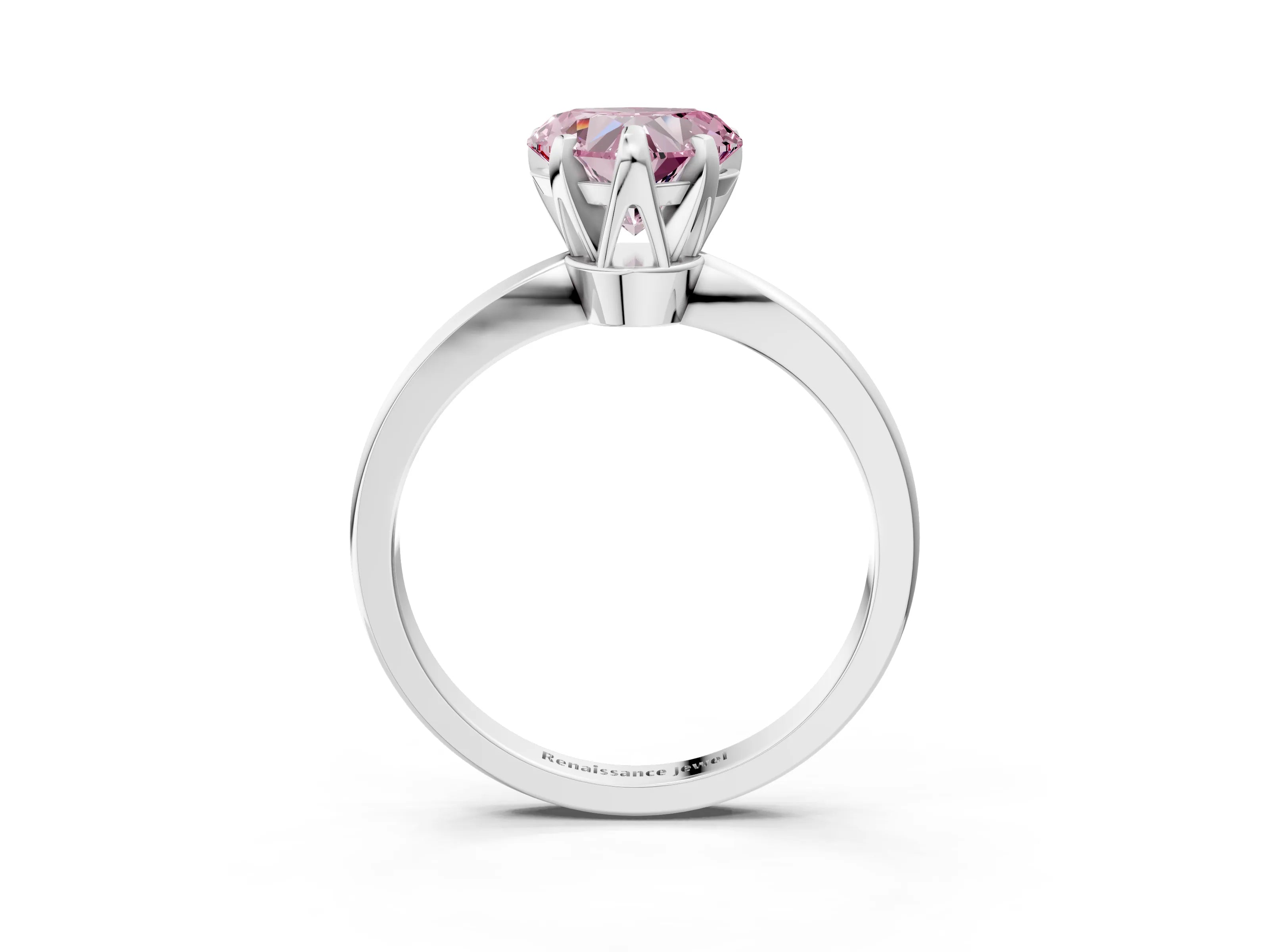 White gold Fancy Pink Heart Cut Solitaire Engagement Ring with Six-Prong Setting and Tapered Band_3