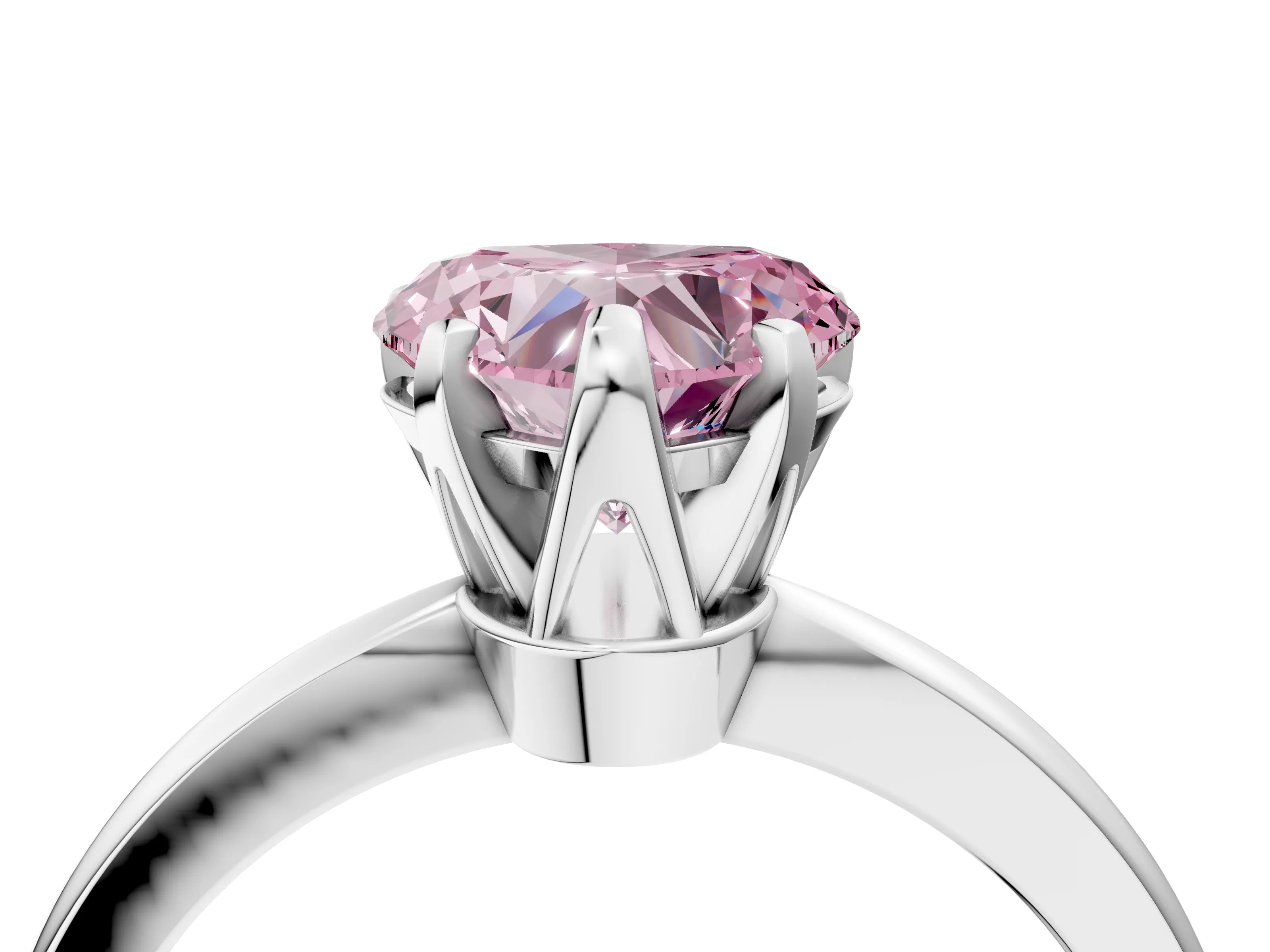 White gold Fancy Pink Heart Cut Solitaire Engagement Ring with Six-Prong Setting and Tapered Band_4