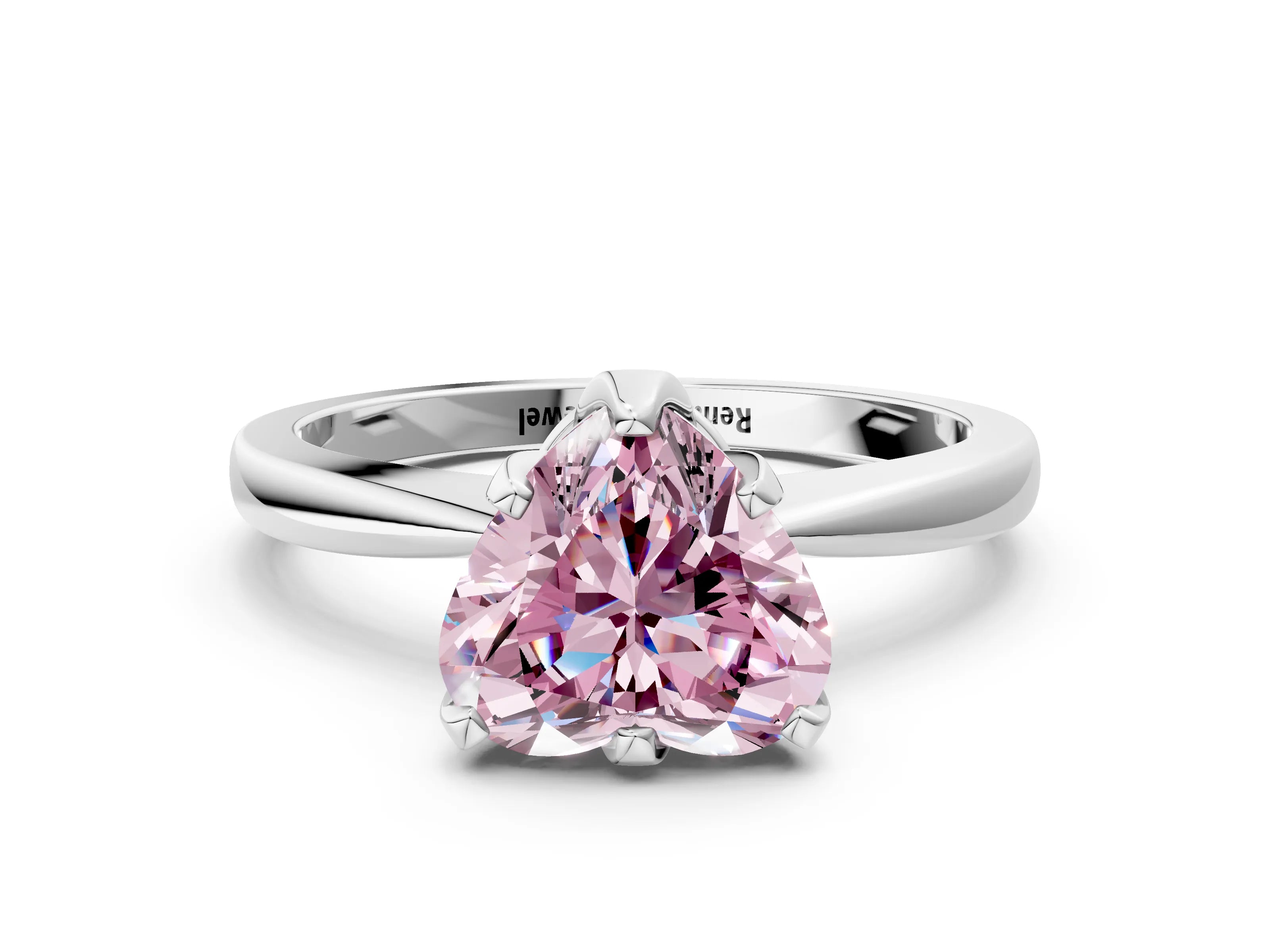 White gold Fancy Pink Heart Cut Solitaire Engagement Ring with Six-Prong Setting and Tapered Band