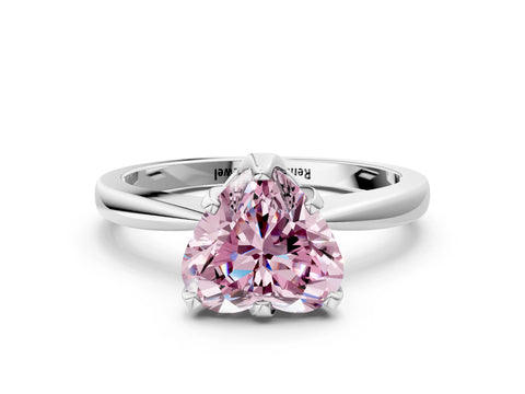 White gold Fancy Pink Heart Cut Solitaire Engagement Ring with Six-Prong Setting and Tapered Band