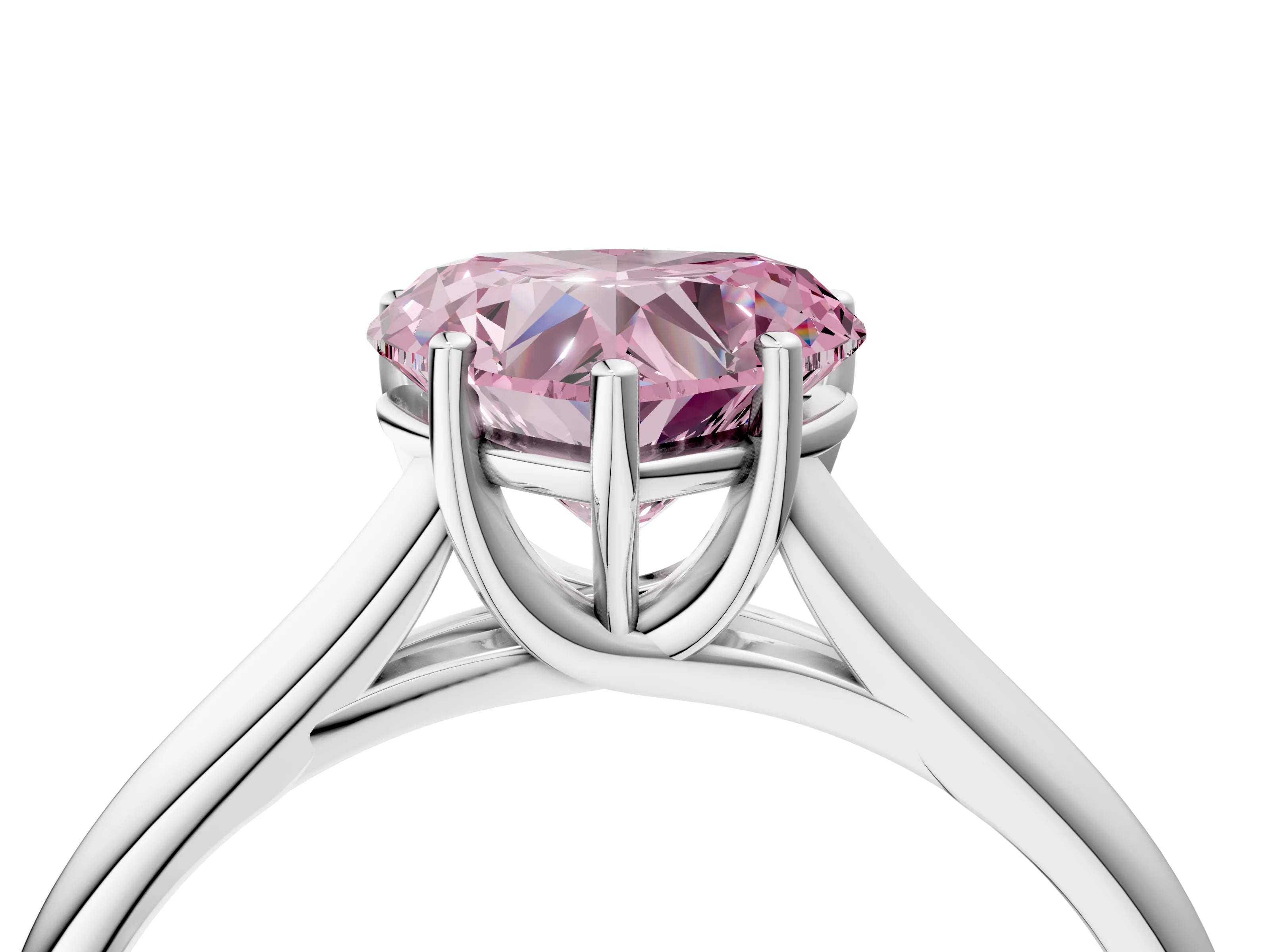 White gold Fancy Pink Heart Cut Solitaire Engagement Ring with Tapered Band and Four-Prong Setting_7