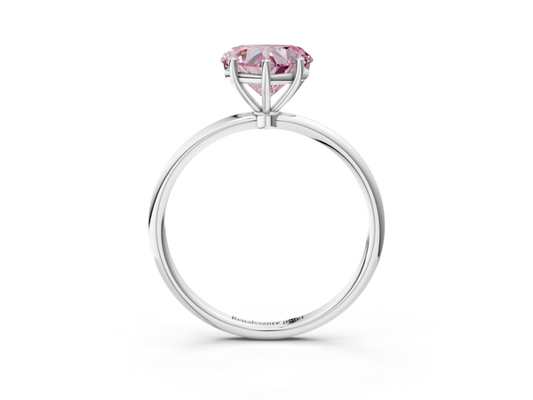 White gold Fancy Pink Heart  Cut Solitaire Engagement Ring with Thin Band and Four-Prong Setting