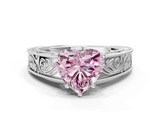 White gold Fancy Pink Heart  Cut Solitaire Engraved Band with Four-Prong Setting_62
