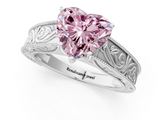 White gold Fancy Pink Heart  Cut Solitaire Engraved Band with Four-Prong Setting_63
