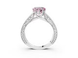 White gold Fancy Pink Heart  Cut Solitaire Engraved Band with Four-Prong Setting_65